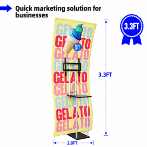 S Shaped Banner Stand With Display Shelves